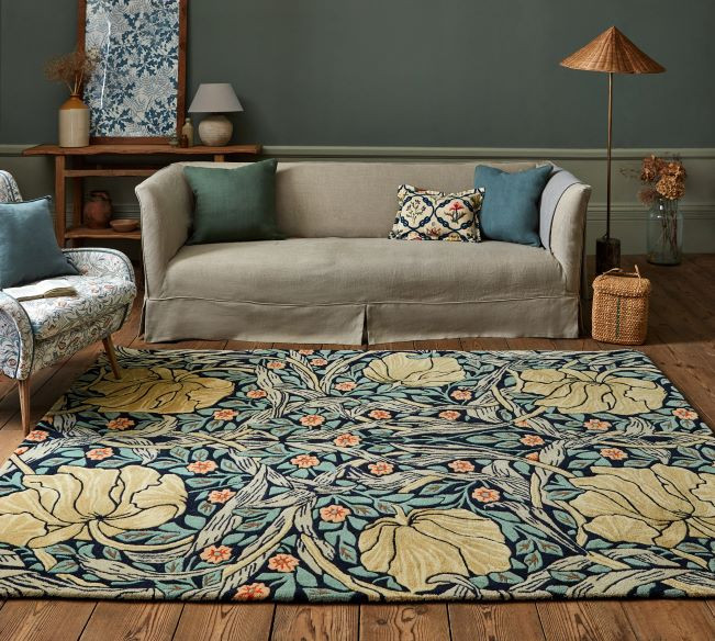 Morris & Co Rug collection is on display in the talkrugs rug showroom in Knutsford Cheshire