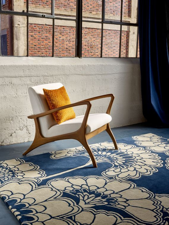 Florence Broadhurst Japanese Floral Midnight rug is available from talkrugs showroom in Knutsford Cheshire